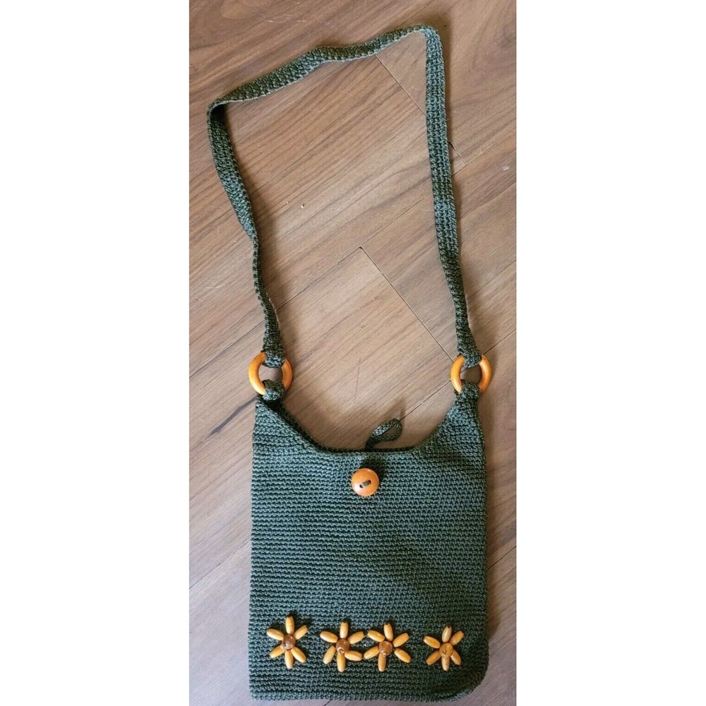 Boho Hippie Crocheted Over the Shoulder Dark Green Purse